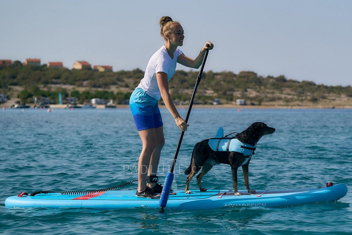 Dámský outfit 8 - tyrkysová - krátká lycra, kraťasy volné, pončo, vesta pro psa