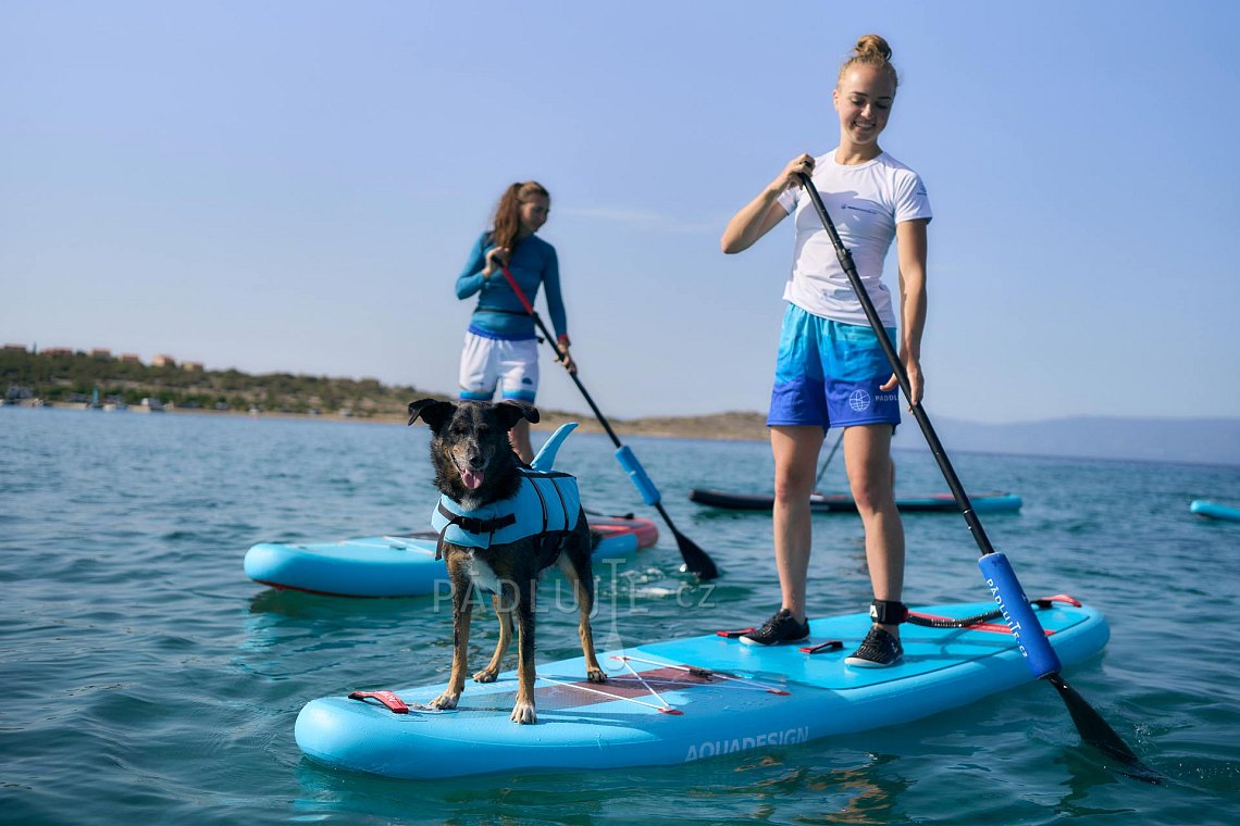 Dámský outfit 8 - tyrkysová - krátká lycra, kraťasy volné, pončo, vesta pro psa