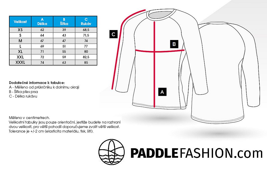 Velikostní tabulka - Lycra dlouhé rukávy pánská