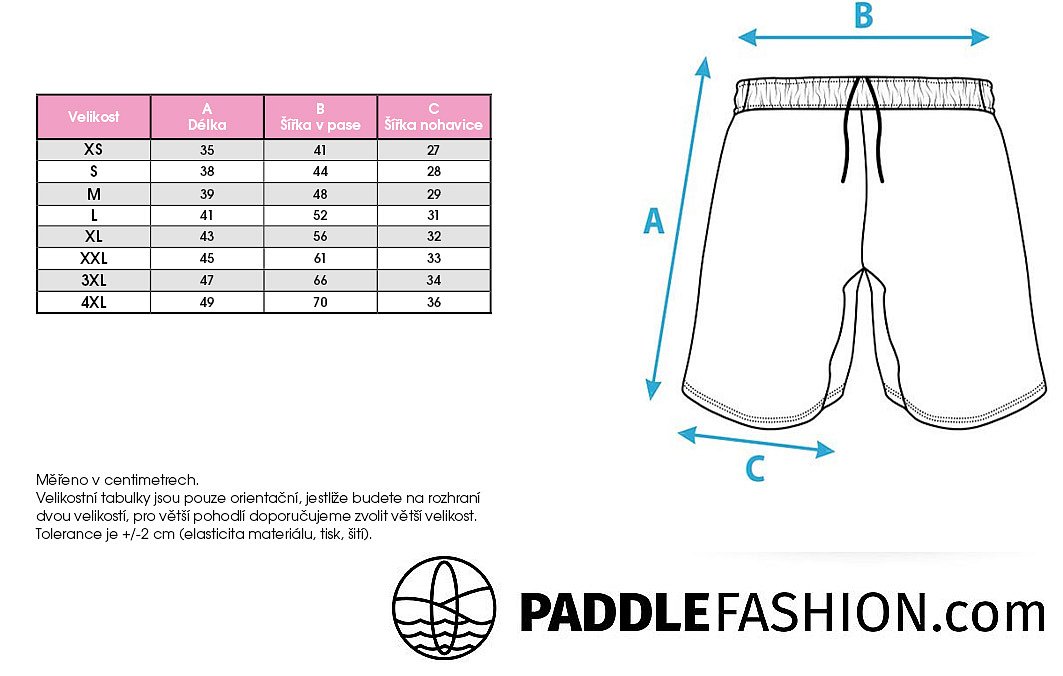 Velikostní tabulka - Lycra kraťasy volné
