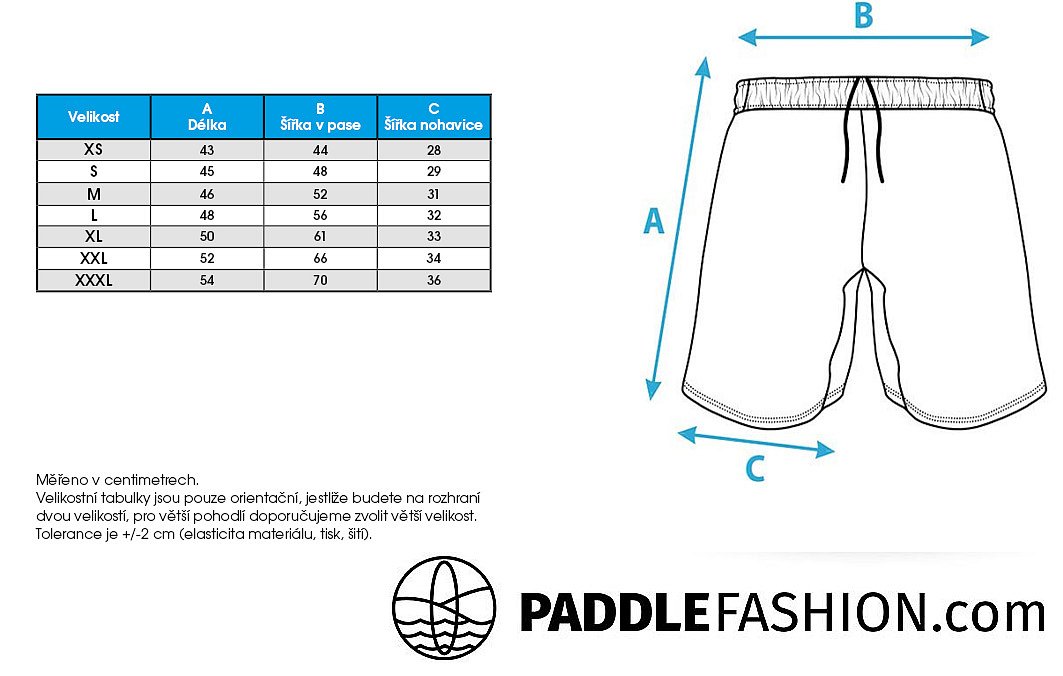 Velikostní tabulka - Lycra kraťasy pánské volné