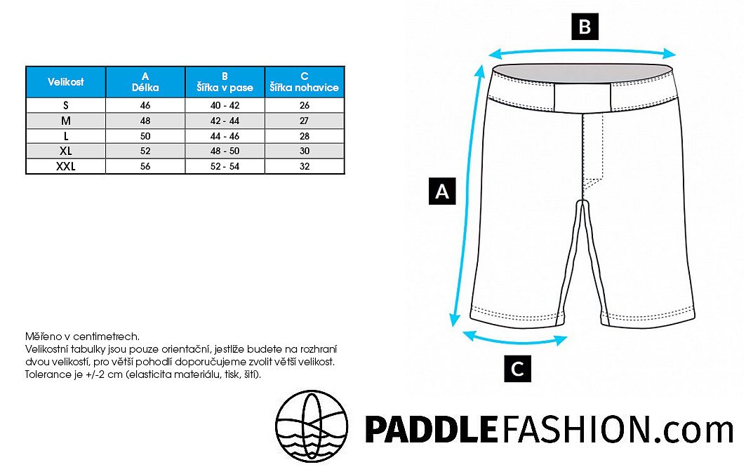 Velikostní tabulka - Lycra kraťasy pánské mma