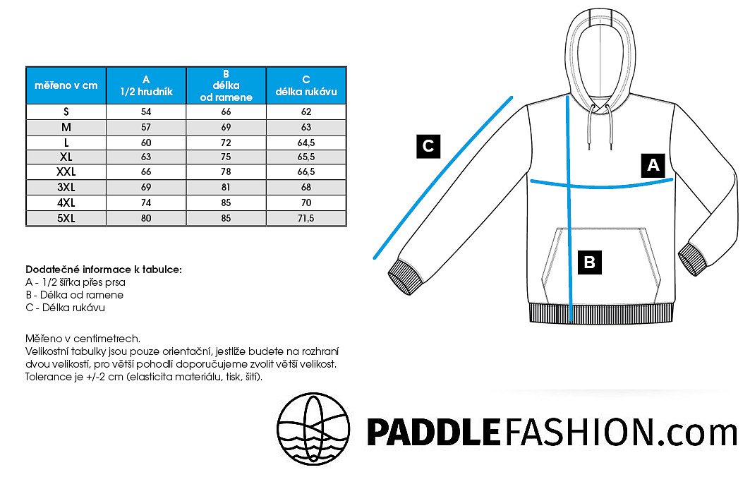 Velikostní tabulka - mikina pánská
