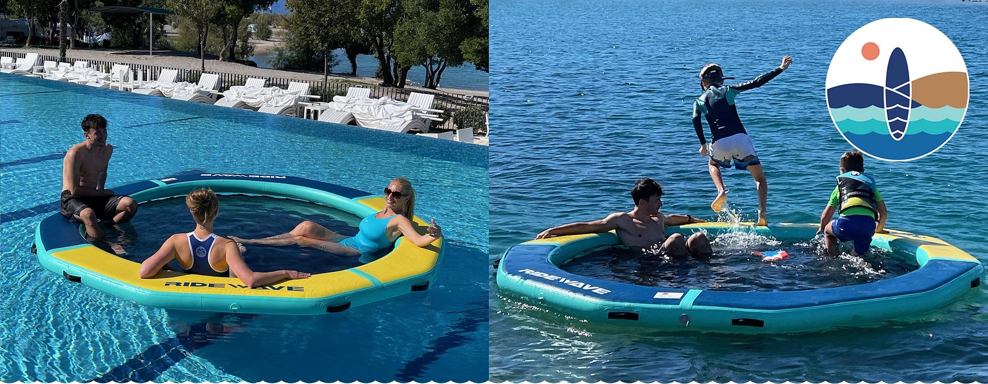 Nafukovací kruhový DOCK se síťovým středem na vodu, bazének na vodu