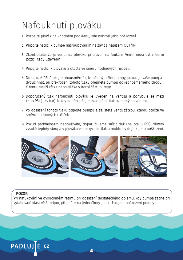 Návod k použití pro nafukovací paddleboardy a windsupy
