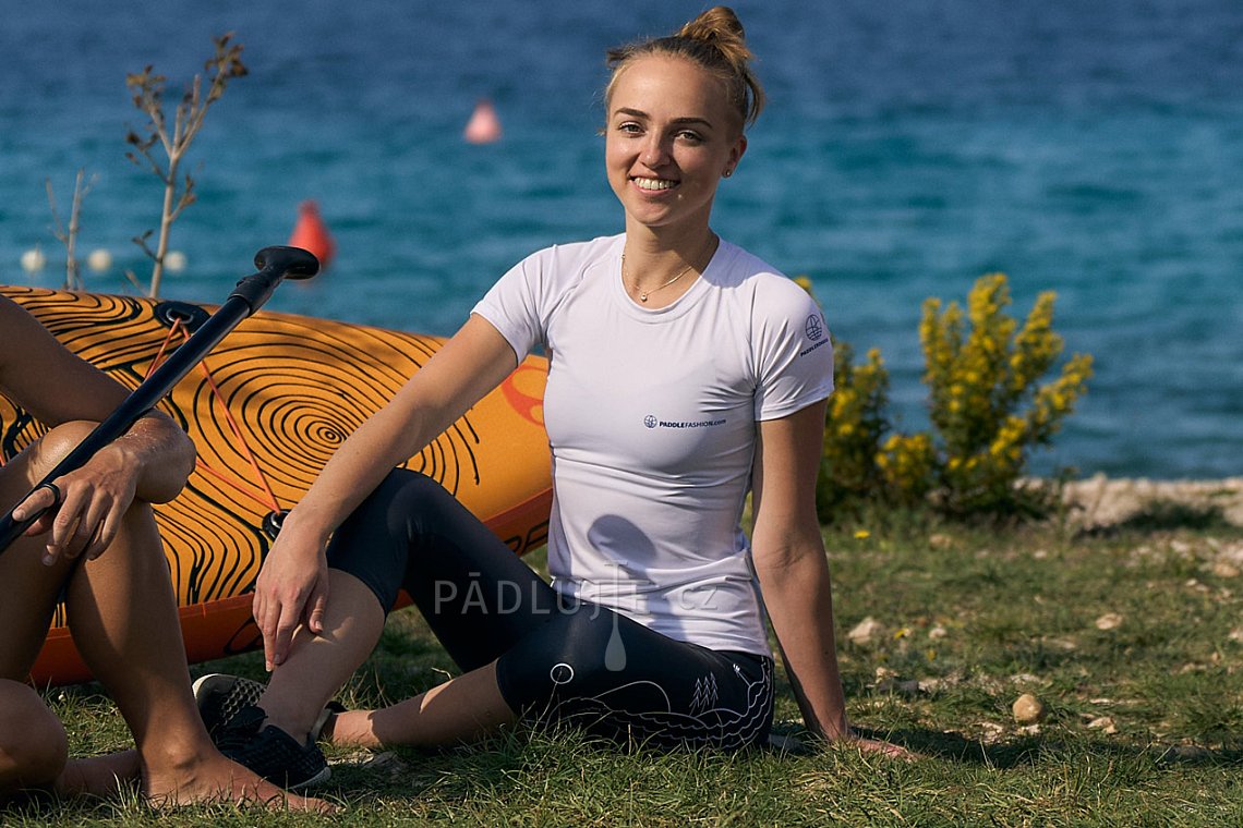 Dámský outfit 2 - oranžová - krátká lycra, tříčtvrteční legíny černé na paddl