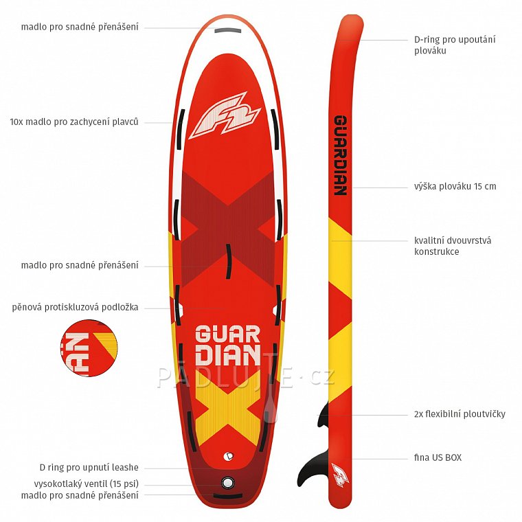 Paddleboard F2 GUARDIAN 11'8 RED s pádlem - záchranářský paddleboard rescue