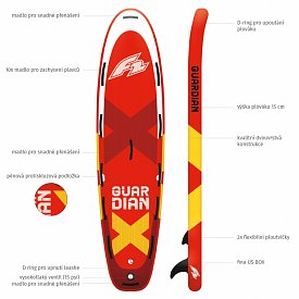 Paddleboard F2 GUARDIAN 11'8 RED s pádlem - záchranářský paddleboard rescue