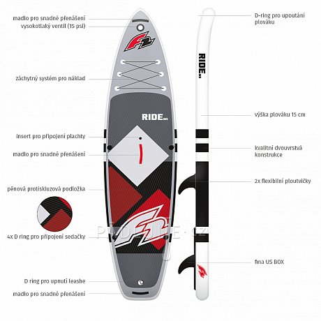 Paddleboard F2 RIDE 10'5 RED s pádlem - nafukovací paddleboard a kajak