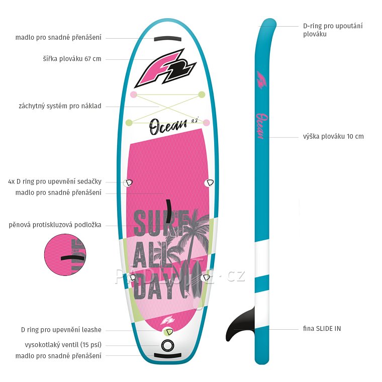 Paddleboard F2 OCEAN GIRL 9'2 PINK  s pádlem - nafukovací paddleboard