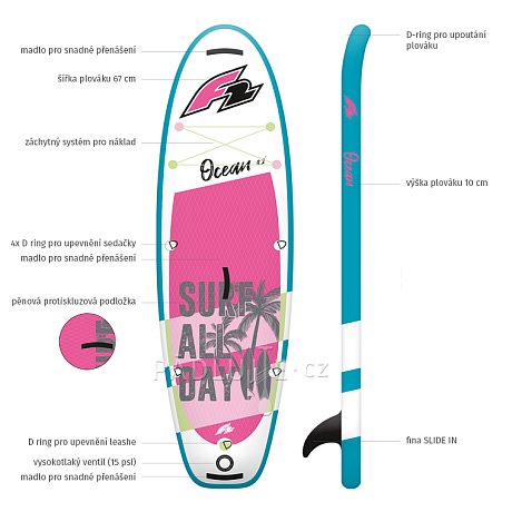 Paddleboard F2 OCEAN GIRL 9'2 PINK  s pádlem - nafukovací paddleboard