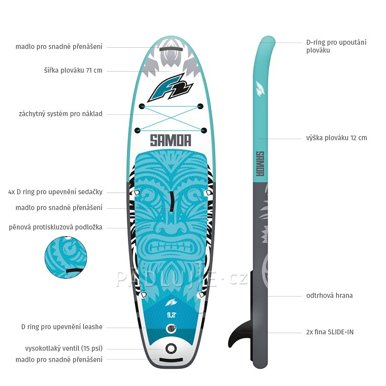 Paddleboard F2 SAMOA KID 9'2 BLUE s pádlem - nafukovací paddleboard