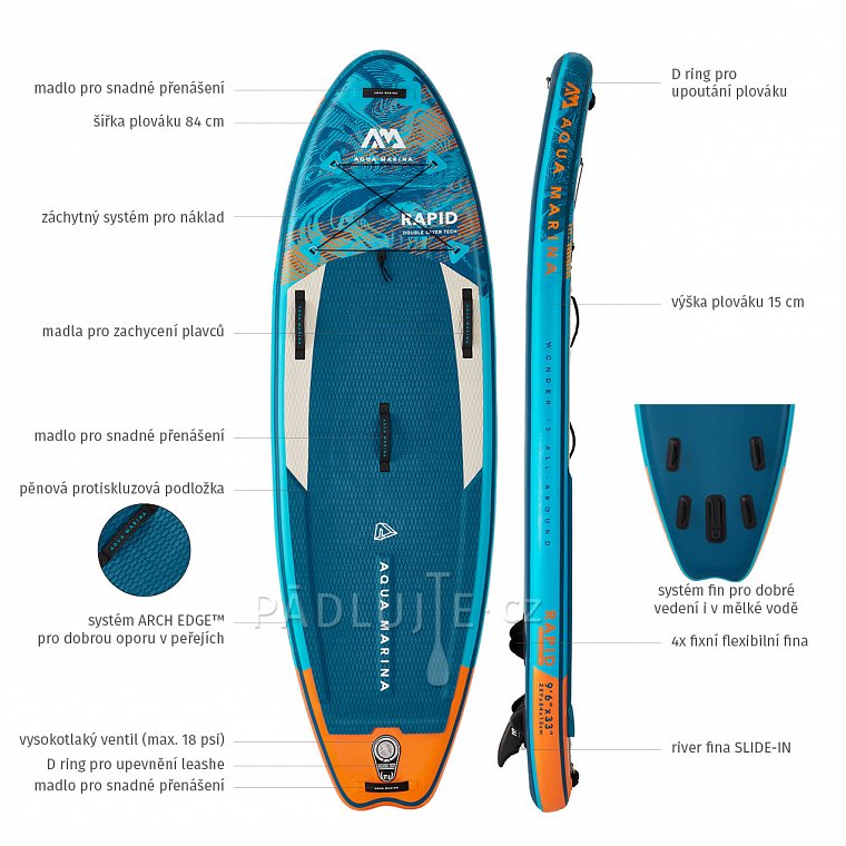 Paddleboard AQUA MARINA RAPID 9’6″ - nafukovací paddleboard na řeku 2022