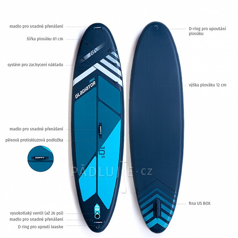 Paddleboard GLADIATOR PRO 10'6 model 2022 - nafukovací