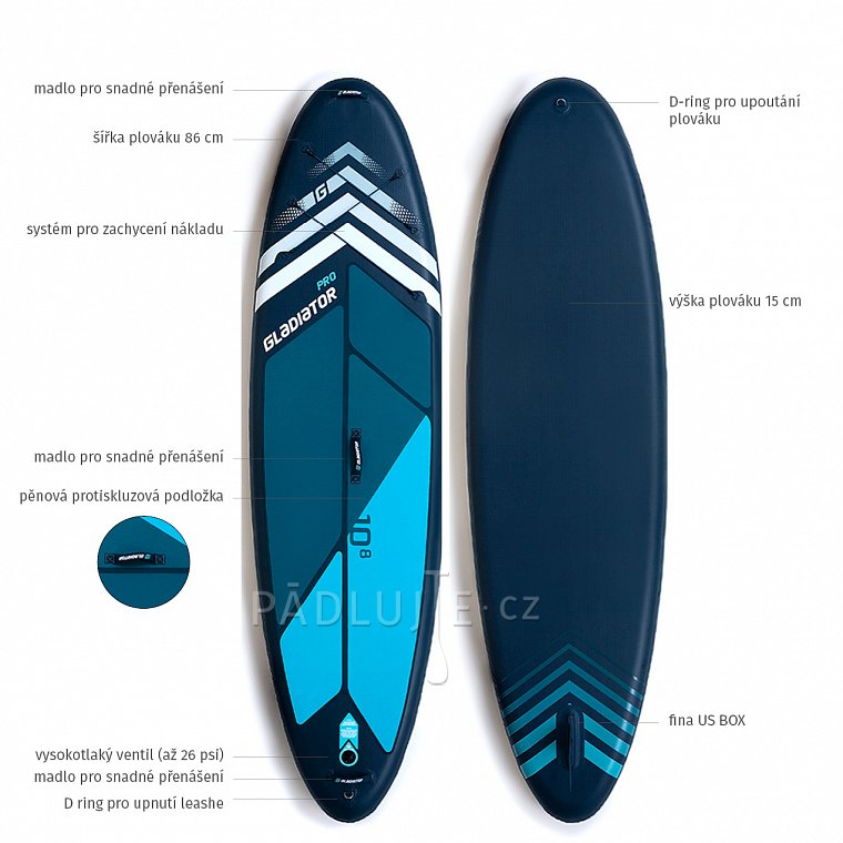 Paddleboard GLADIATOR PRO 10'8 s pádlem model 2022 - nafukovací