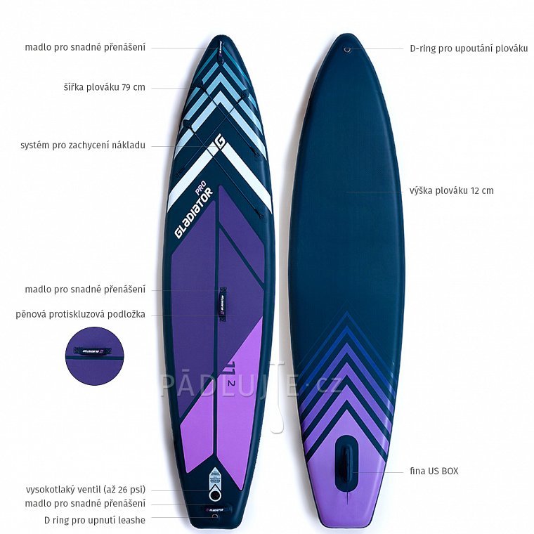 Paddleboard GLADIATOR PRO 11'2 s pádlem model 2022 - nafukovací