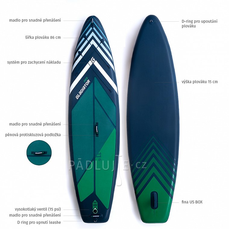 Paddleboard GLADIATOR PRO 11'6 s pádlem model 2022 - nafukovací