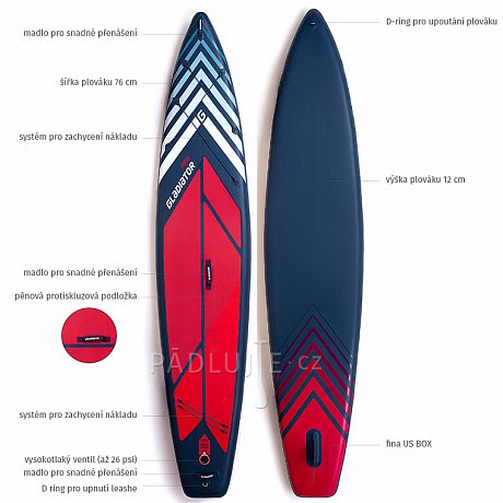 Paddleboard GLADIATOR PRO 12'6 LIGHT s pádlem - nafukovací