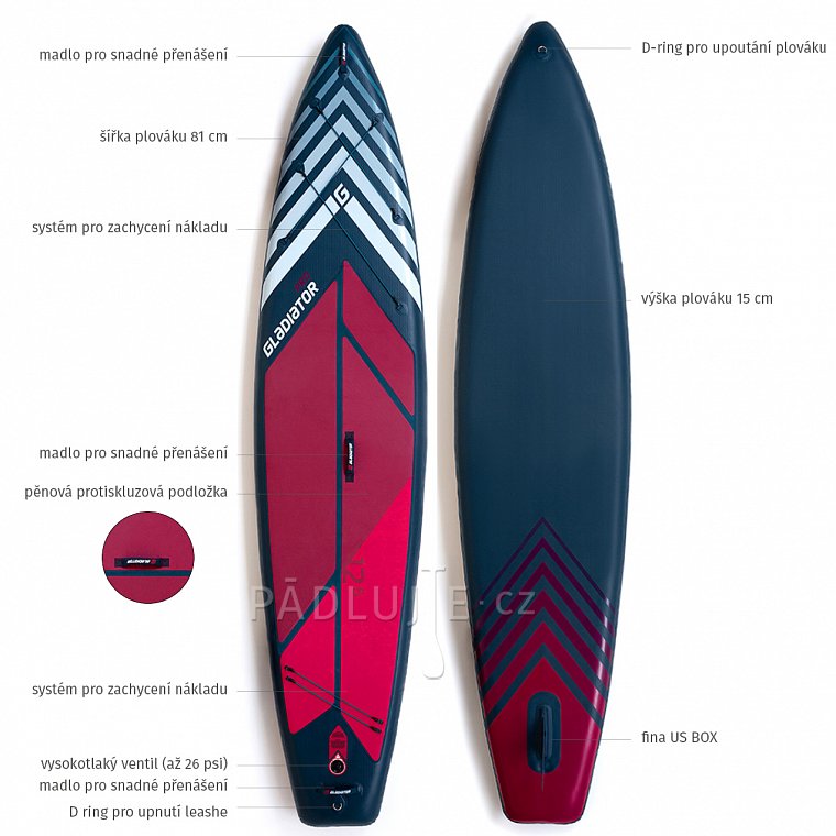 Paddleboard GLADIATOR PRO 12'6 TOURING s pádlem model 2022 - nafukovací