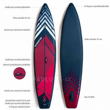 Paddleboard GLADIATOR PRO 12'6 TOURING s pádlem - nafukovací