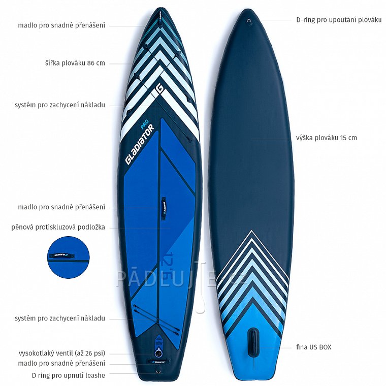 Paddleboard GLADIATOR PRO 12'6 WIDE s pádlem - nafukovací