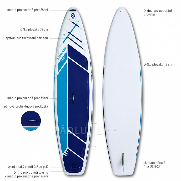 Paddleboard GLADIATOR ELITE 11'2 s karbon pádlem model 2022 - nafukovací