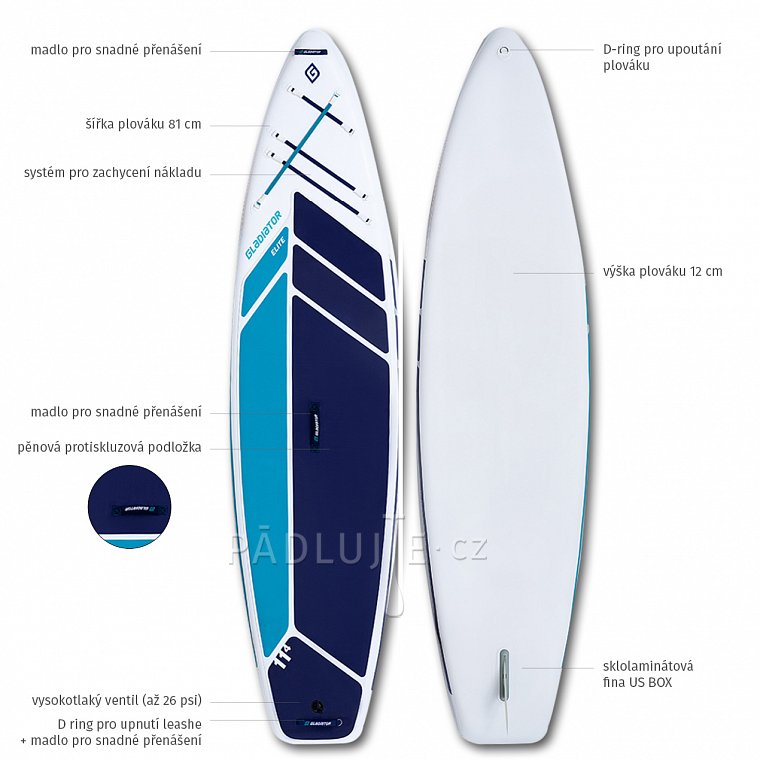 Paddleboard GLADIATOR ELITE 11'4 s karbon pádlem model 2022  - nafukovací