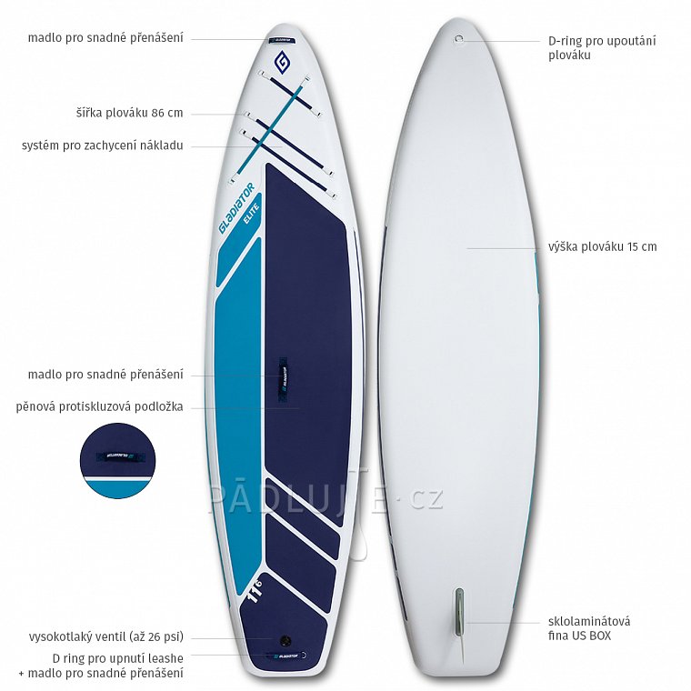 Paddleboard GLADIATOR ELITE  Touring 11'6 s karbon pádlem model 2022 - nafukovací