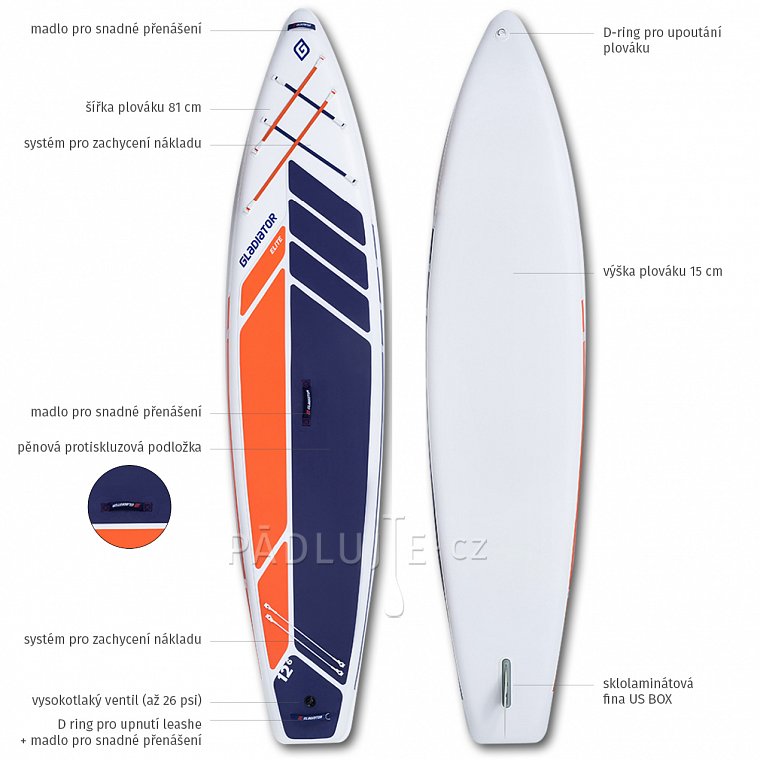 Paddleboard GLADIATOR ELITE 12'6 Touring s karbon pádlem model 2022  - nafukovací