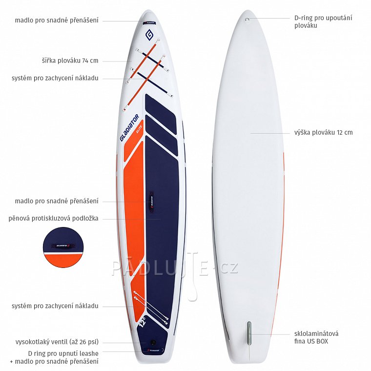 Paddleboard GLADIATOR ELITE 12'6 Light s karbon pádlem model 2022 - nafukovací