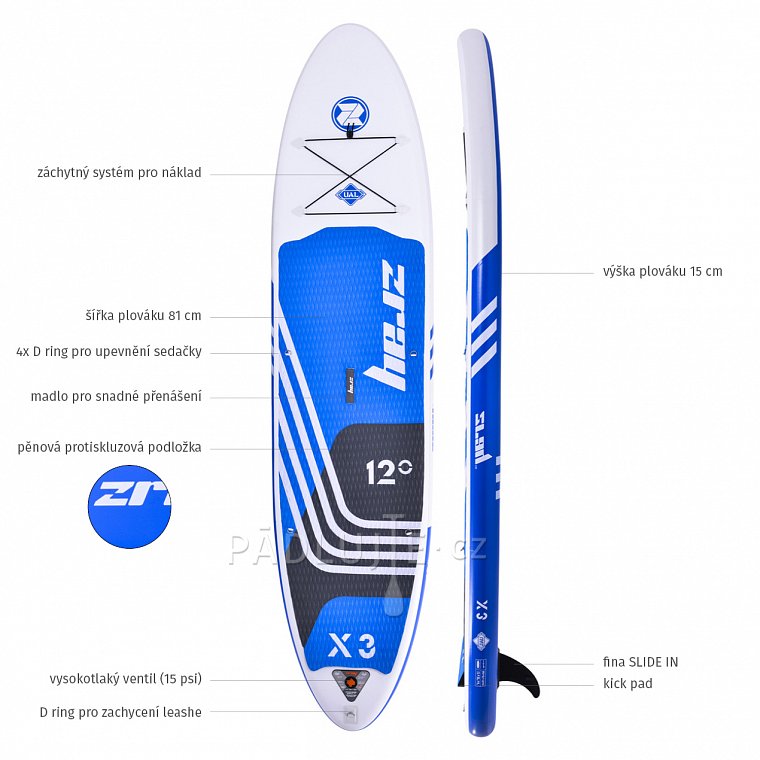 Paddleboard ZRAY X3 X-Rider Epic 12'0 s pádlem - nafukovací paddleboard