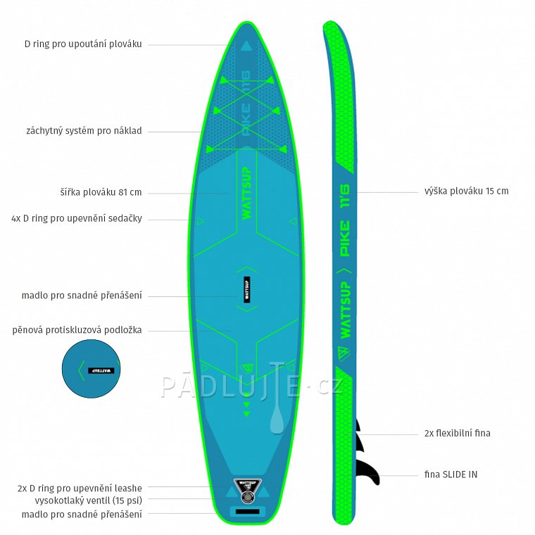 Paddleboard WATTSUP  Pike Combo 11'6'' - nafukovací paddleboard s pádlem