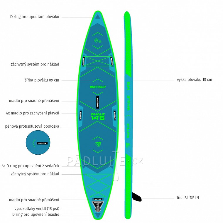 Paddleboard tandemový WATTSUP  Whale 14'6'' - nafukovací paddleboard s pádlem