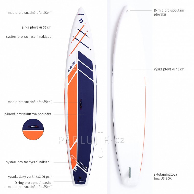 Paddleboard GLADIATOR ELITE 14' Touring s karbon pádlem model 2022  - nafukovací