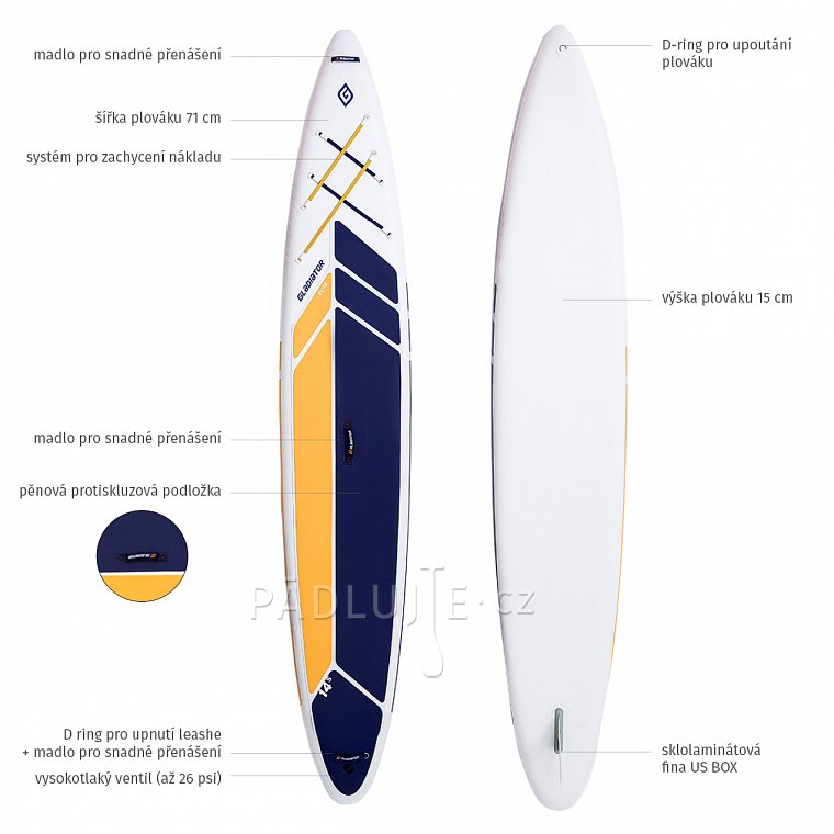 Paddleboard GLADIATOR ELITE 14' Sport s karbon pádlem model 2022  - nafukovací