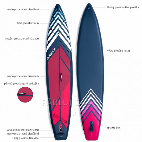 Paddleboard GLADIATOR PRO 12'6 SPORT s pádlem - nafukovací