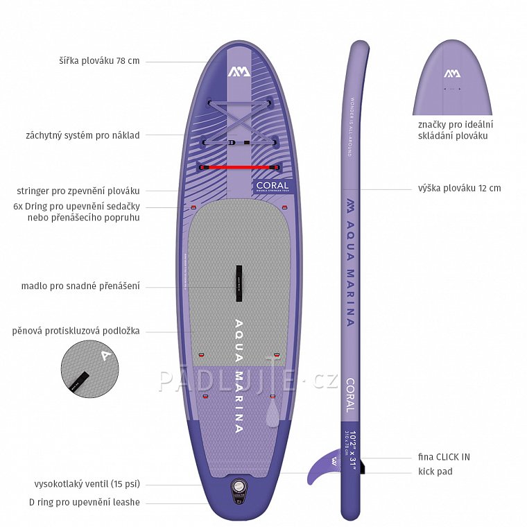 Paddleboard AQUA MARINA CORAL 10'2 fialová sada 2023