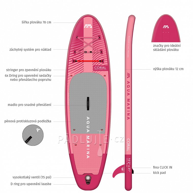 Paddleboard AQUA MARINA CORAL 10'2 malinová sada 2023