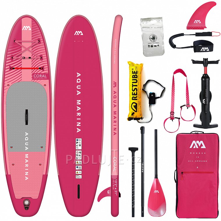 Paddleboard AQUA MARINA CORAL 10'2 malinová sada 2023