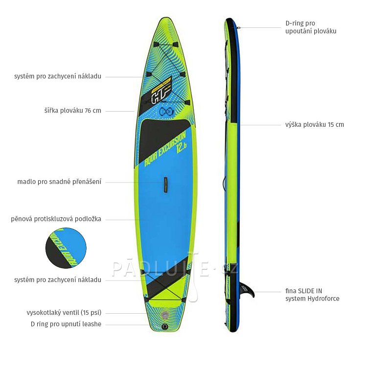 Paddleboard HYDRO FORCE AQUA EXCURSION 12'6'' s pádlem - nafukovací