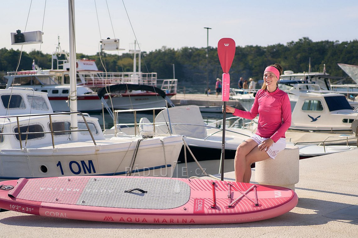 Tričko dámské PADDLEBOARDING DARK PINK tmavě růžová lycra dlouhý rukáv