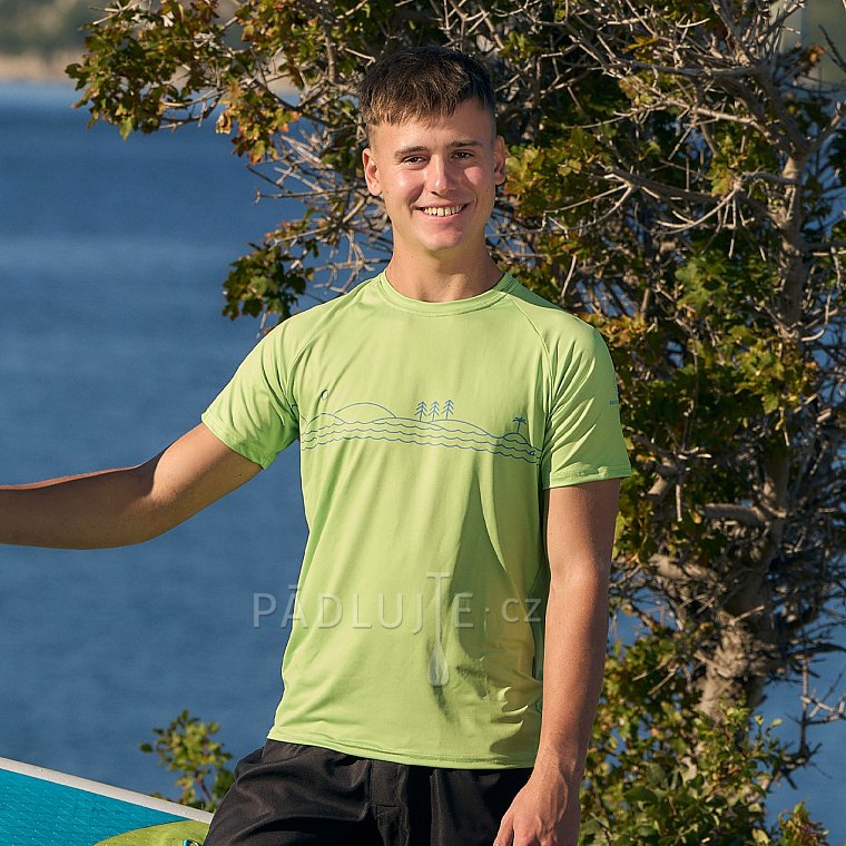 Tričko pánské PADDLEBOARDING NEON GREEN svítivě zelené lycra krátký rukáv