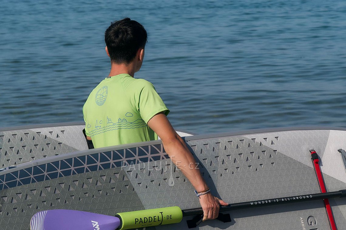 Tričko pánské PADDLEBOARDING NEON GREEN svítivě zelené lycra krátký rukáv