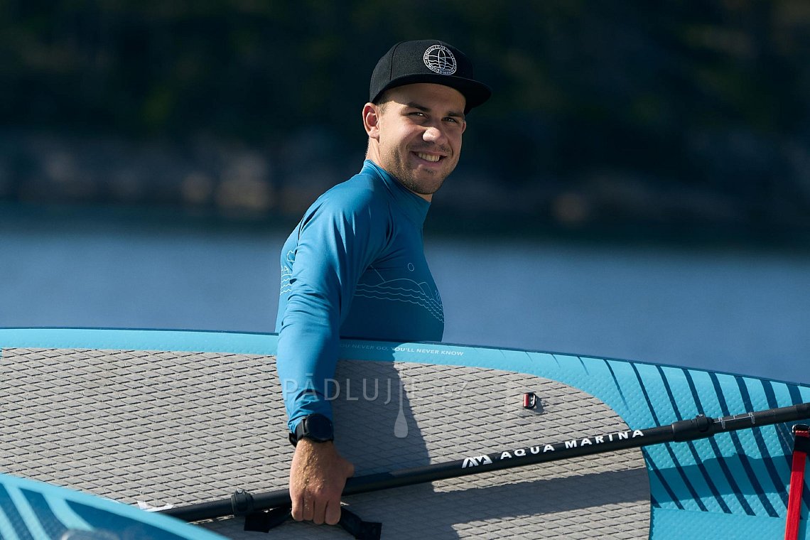 Tričko pánské PADDLEBOARDING PETROL tmavě modrá lycra dlouhý rukáv