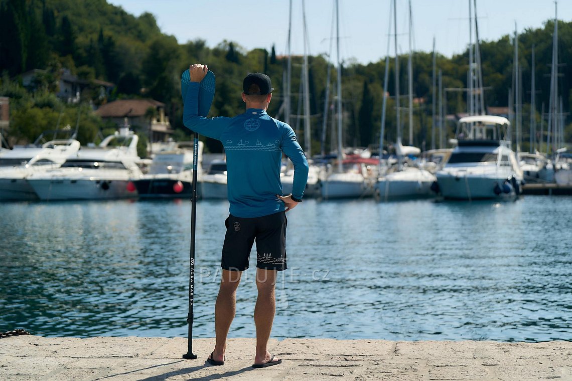 Tričko pánské PADDLEBOARDING PETROL tmavě modrá lycra dlouhý rukáv