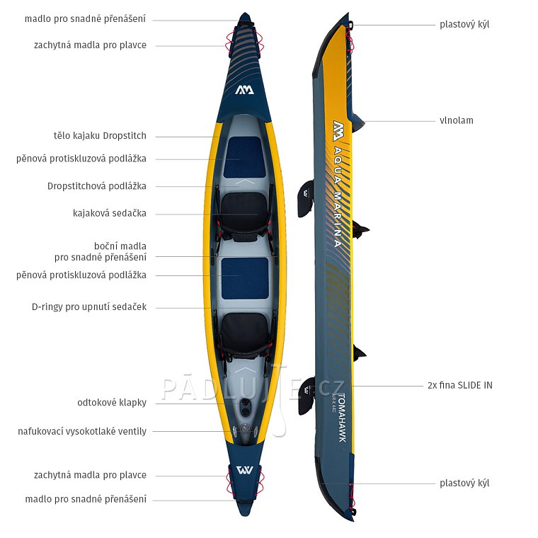 Kajak AQUA MARINA TOMAHAWK AIR-K 440 - dvoumístný nafukovací - použité zboží