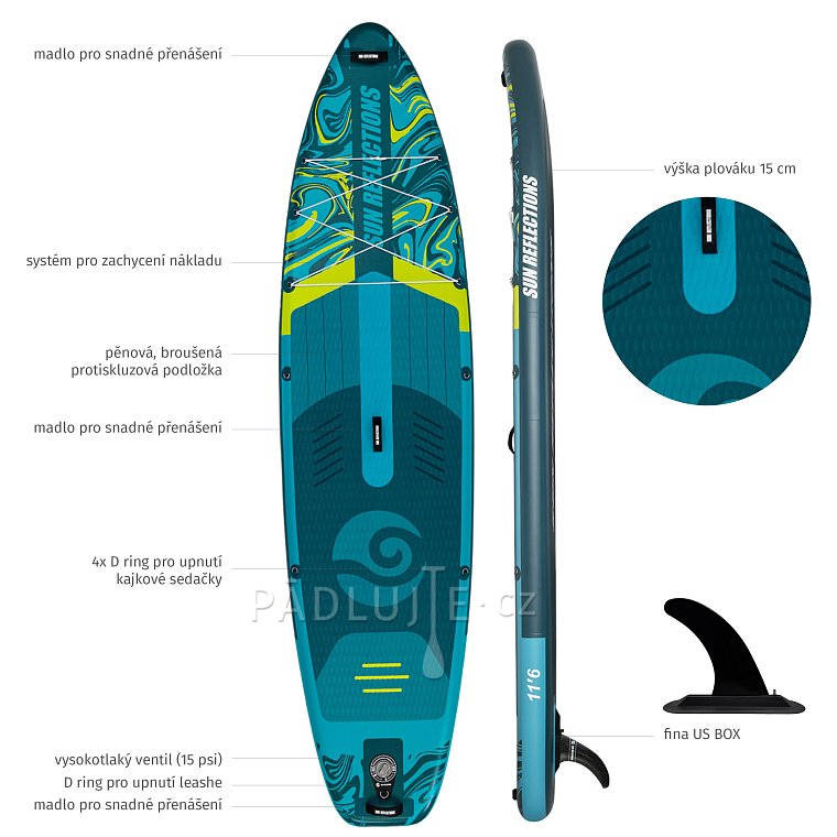 Paddleboard SUN REFLECTIONS XXL 11'6'' COMBO Emerald drift - nafukovací