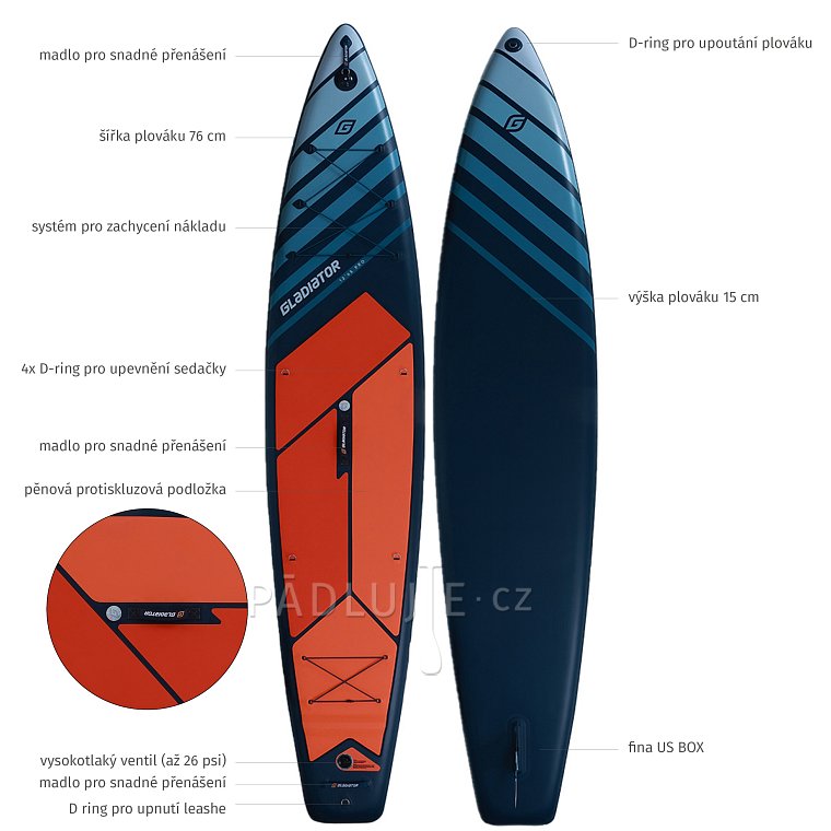 Paddleboard GLADIATOR PRO 12'6 SPORT s pádlem 2026 - nafukovací