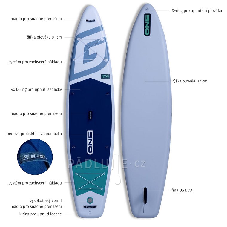 Paddleboard GLADIATOR ONE 11'4 White - nafukovací